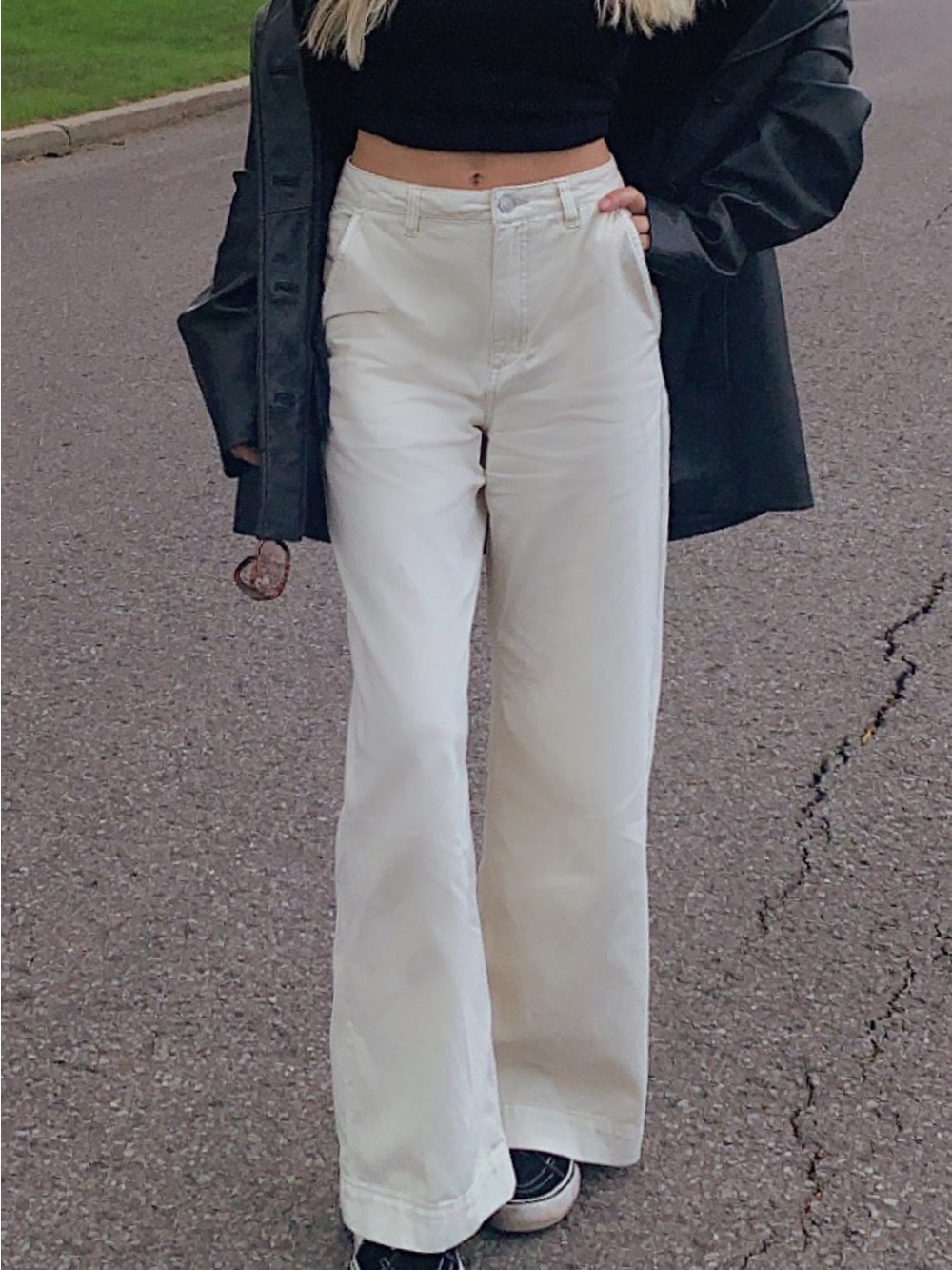 Dynamite Off-White Wide Leg Trousers